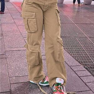 SHEIN Khaki Cargo Wide-Leg Utility Pants